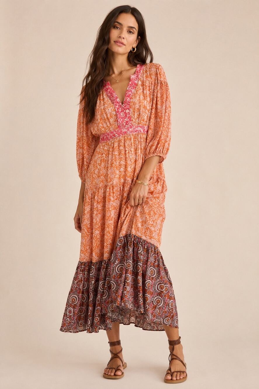Anthropologie Maeve Boho Mixed Print Empire Waist Midi Dress | MP